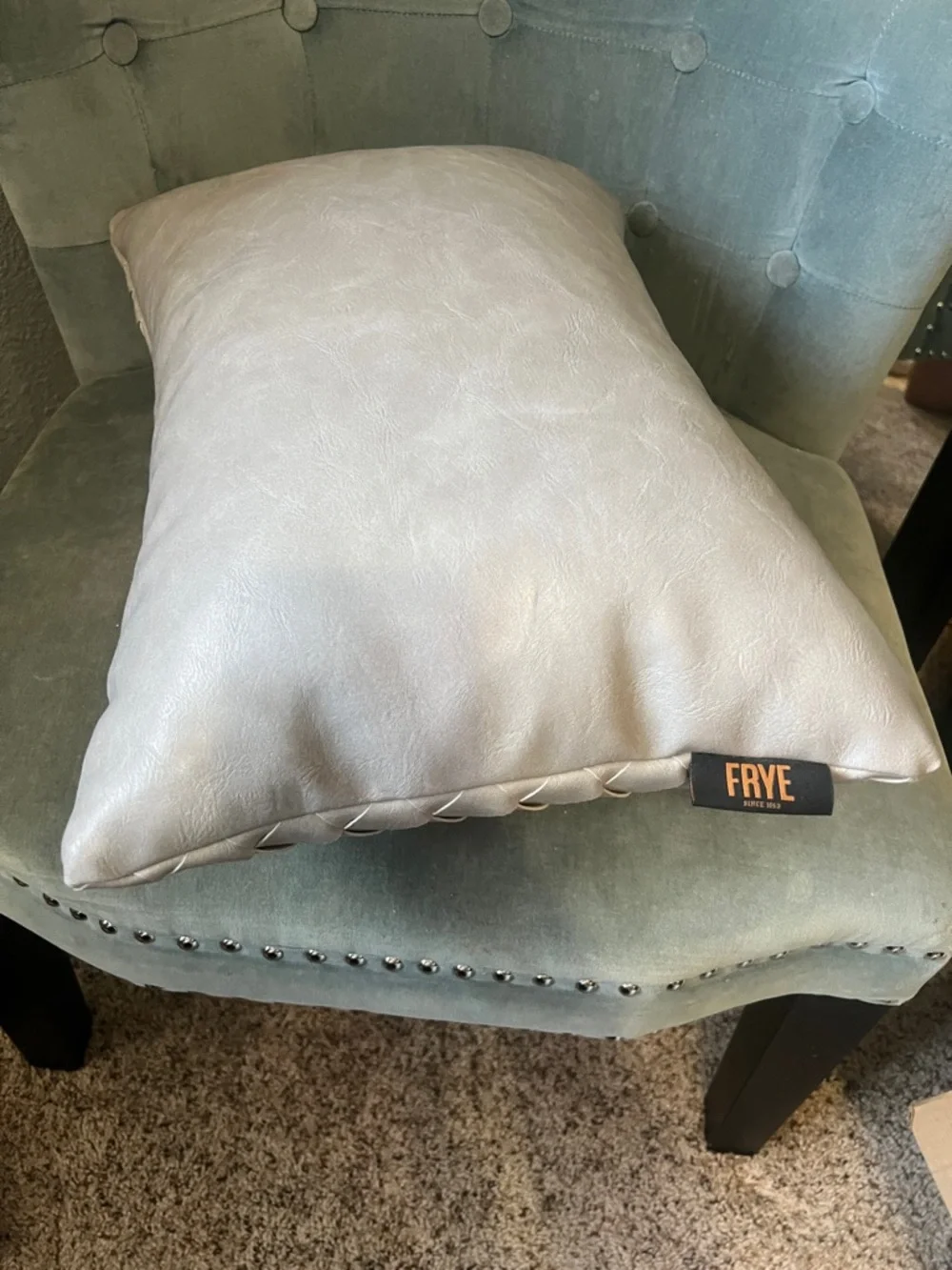 Frye Faux Leather Pillow Gray Basketweave Decorative Lumbar Pillow 14